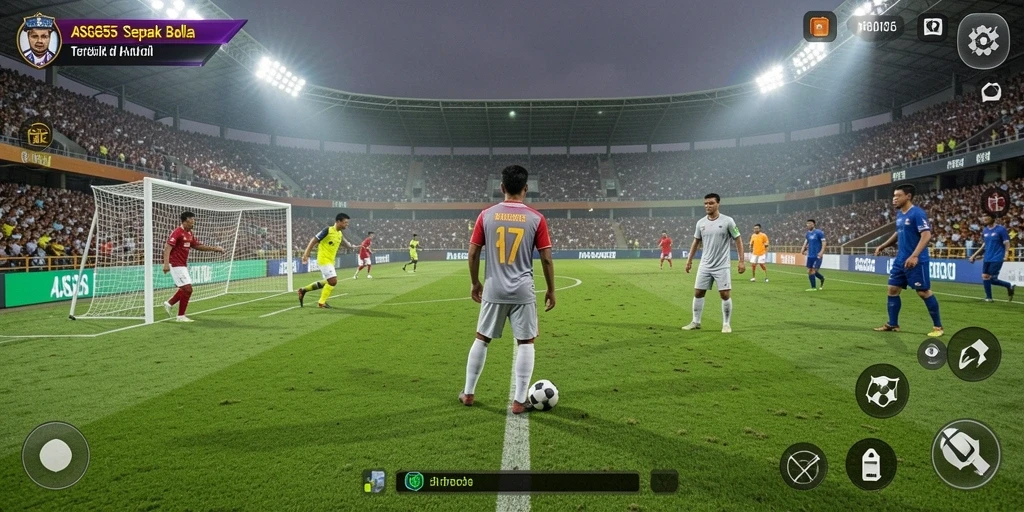 Tangkapan layar gameplay <strong>ASG55</strong> menampilkan aksi mendebarkan di lapangan sepak bola.