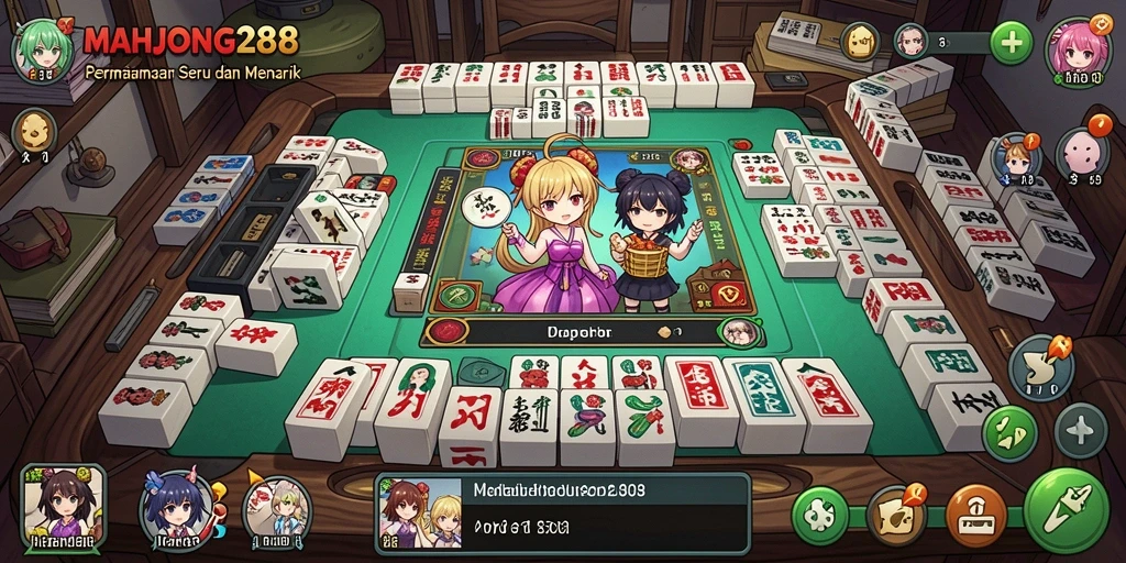 Tampilan gameplay menarik dari MAHJONG288 dengan karakter anime.