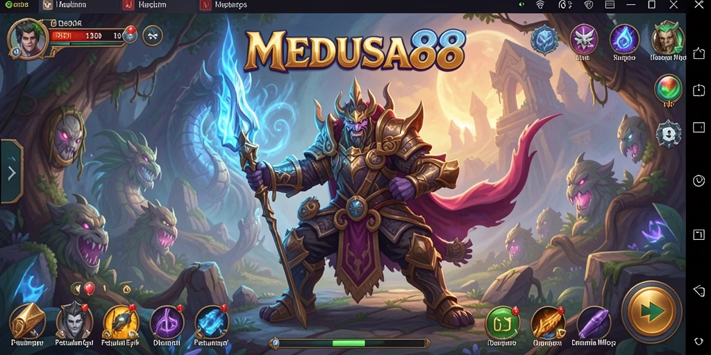 Tampilan gameplay MEDUSA88 yang menampilkan petualangan seru dan makhluk mitos.