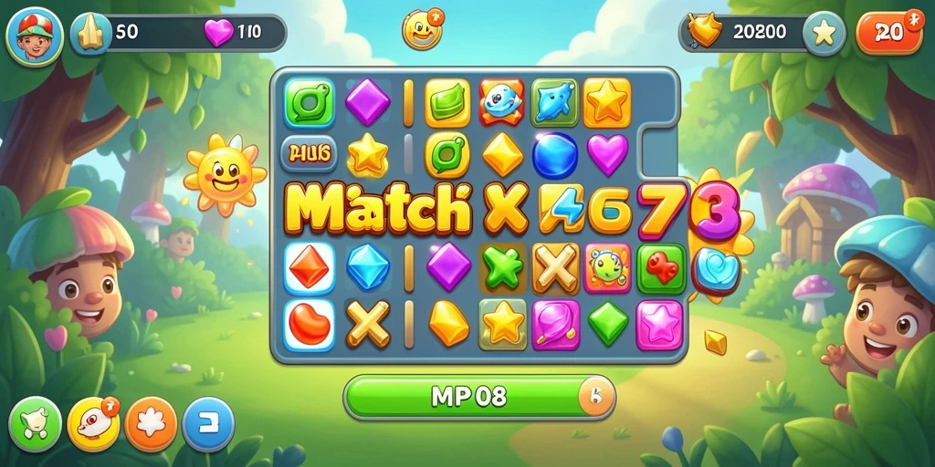 Tampilan gameplay seru di MPO08 dengan beberapa batu permata cocok.