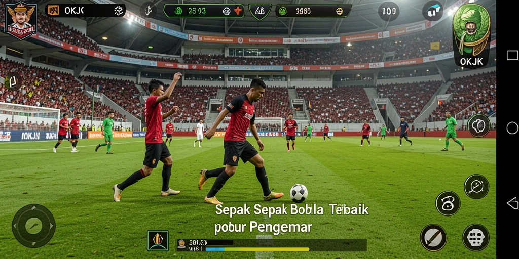 Tampilan gameplay seru dari OKJK dengan aksi sepak bola yang intens.