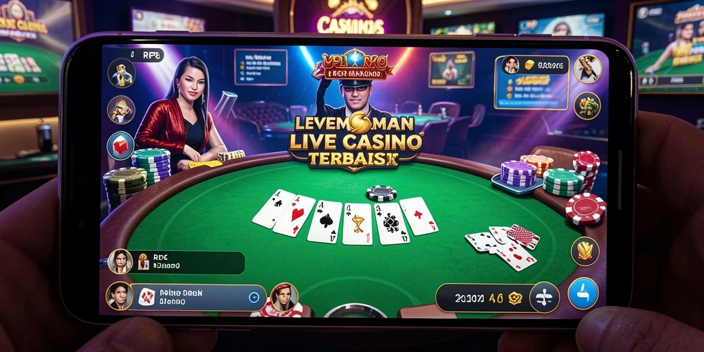 Screenshot menunjukkan dealer langsung di meja permainan Live Casino.