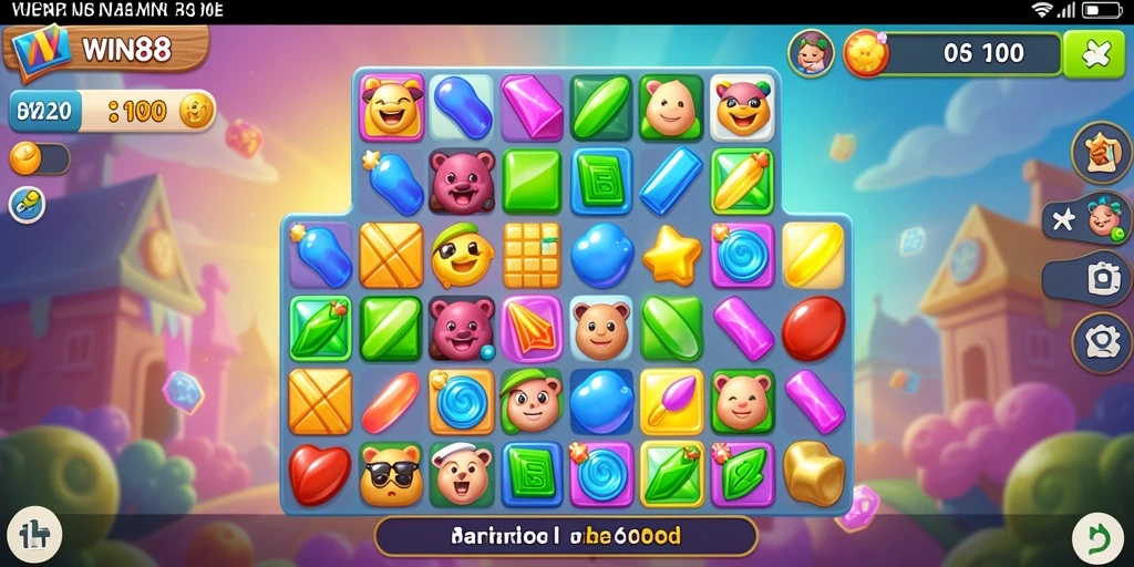 Tampilan seru dari gameplay Match-3 WIN88 yang menarik.